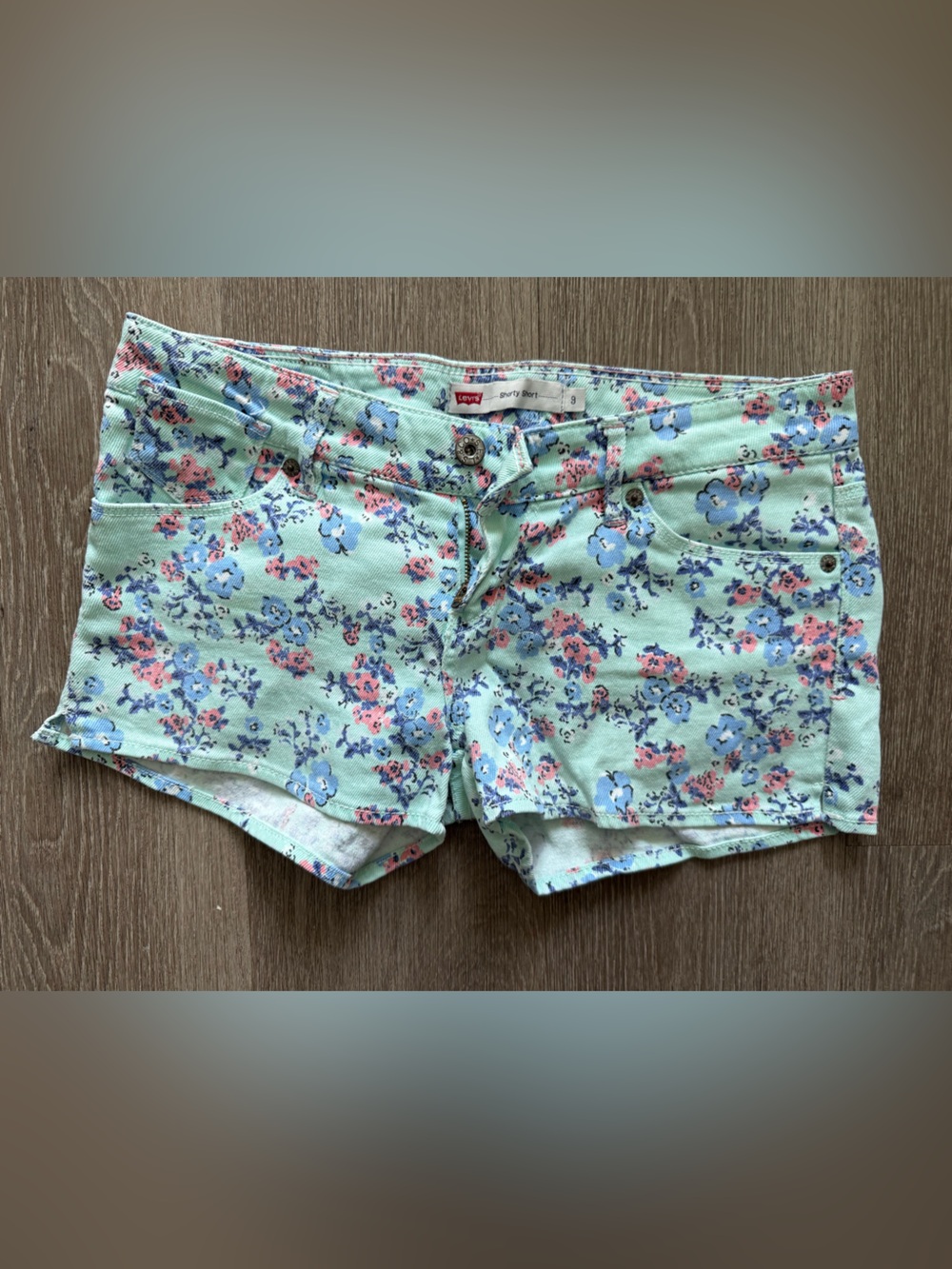 Levi's Mint Floral Denim Short Shorts